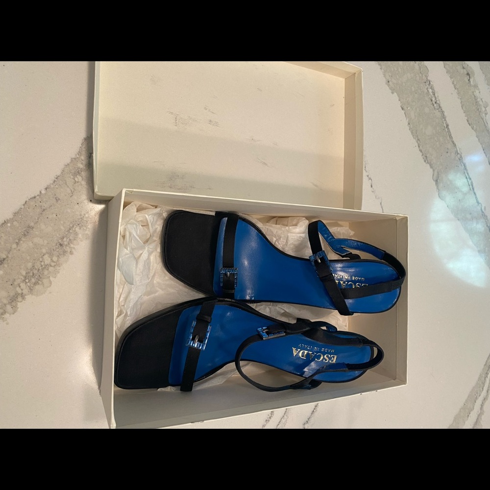 Escada womens heals, black with blue detail